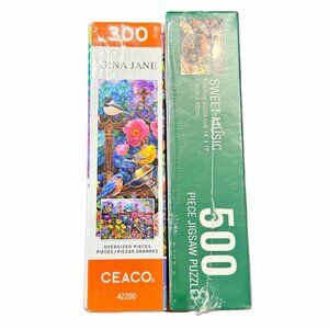 Lot of 2 SEALED Jigsaw Puzzles (500 & 300 Pieces) Violin Music, Birds w/ Flowers
